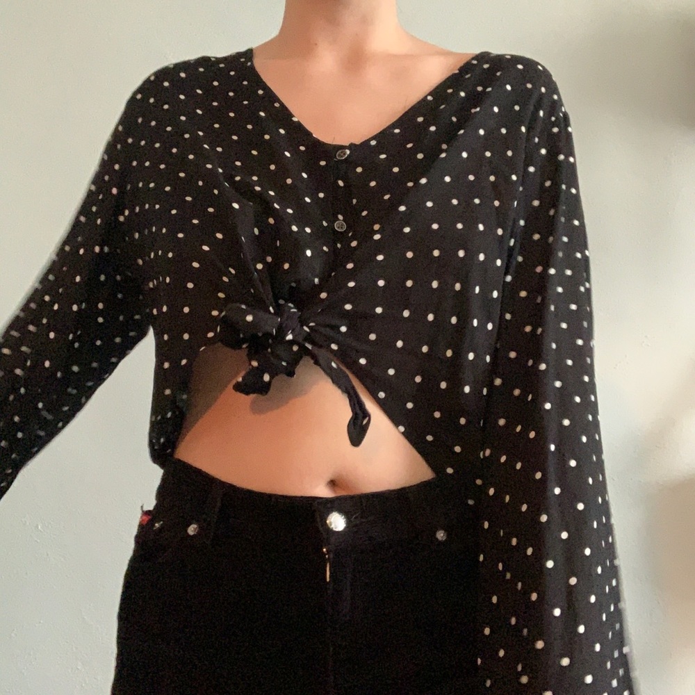 polka dot crop top flower blouse